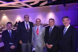 Los Sres. Luis Bernardo Benjumea, BASC Colombia, Álvaro Alpízar, junta directiva WBO, Rafael García Melgar, superintendente nacional adjunto de aduanas - SUNAT, Bryan Picado, asesor de puertos y aduanas de CBP en Perú y Fermín Cuza, presidente internacional de WBO.