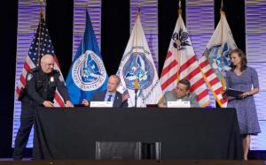 Moments during the signing of the Mutual Recognition Agreement (MRA) between CBP and Guatemala Customs Administration (SAT)